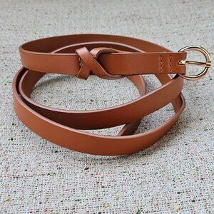 Women Belt Brown Faux Leather Vergan Waistband Skinny Pin Buckle Belt Size 16